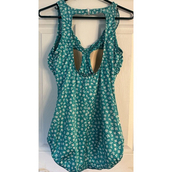 T.H.E Swimwear Women’s Swimsuit Size 14 C Cup, Teal Ruffle One Piece Daisy Print - Picture 4 of 5